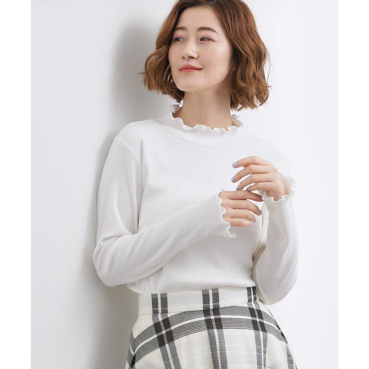 オフホワイト(003) | シルクライクリブタートルネック | grove