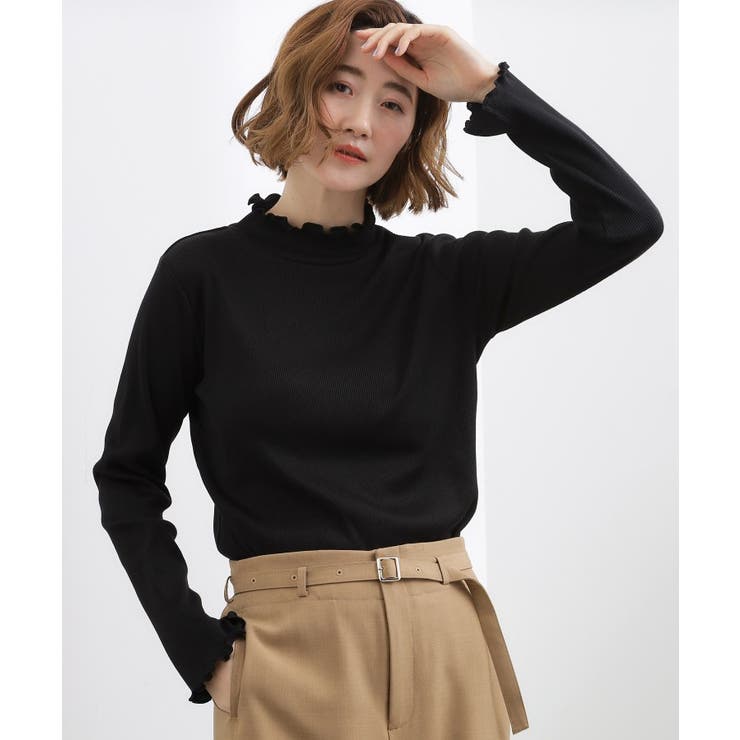 ブラック(019) | シルクライクリブタートルネック | grove