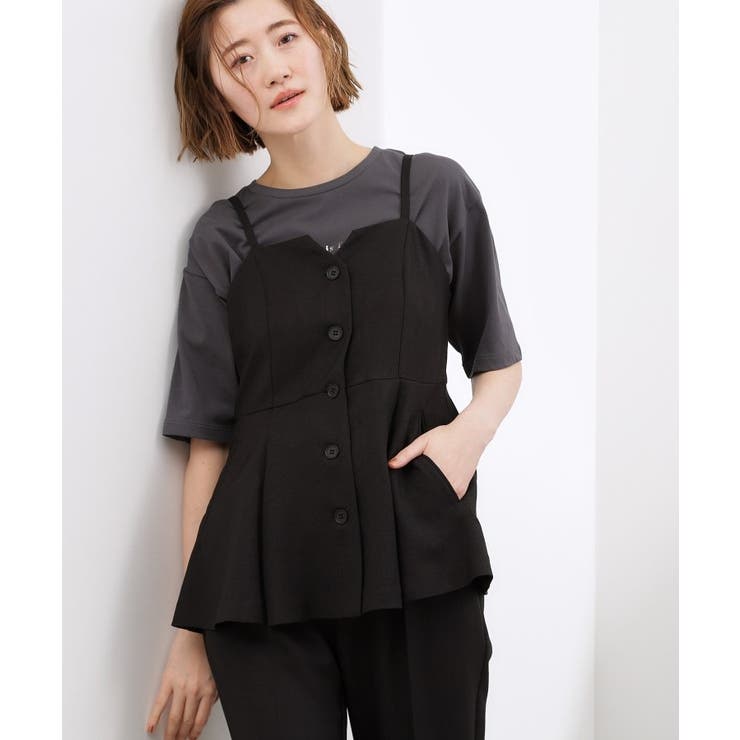 ブラック(019) | 【貴島明日香さん着用・カセット服】リネンライク ペプラムビスチェ | grove