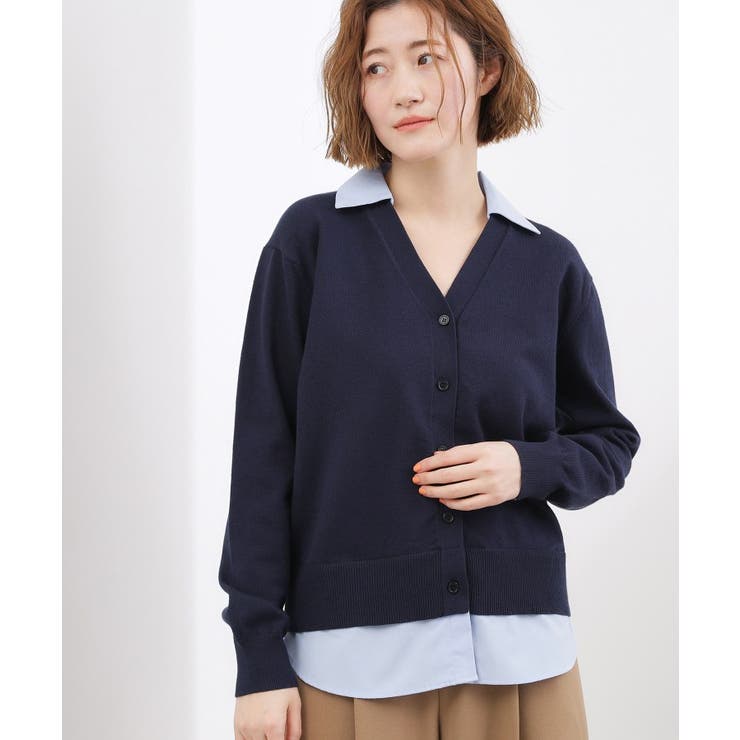 ネイビー(094) | シャツドッキング ニットカーディガン | grove