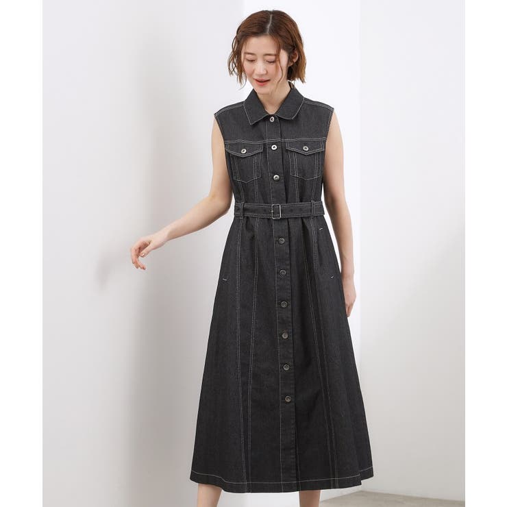 ブラック(019) | 【貴島明日香さん着用】デニムフレアワンピース | grove