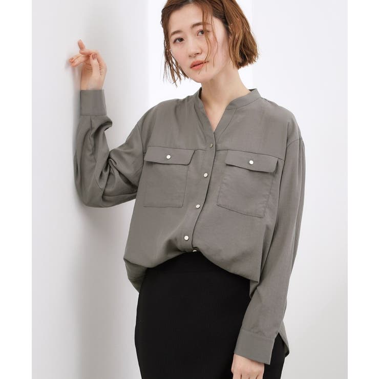 チャコール(013) | 【貴島明日香さん着用】お仕事も普段も。今どきワークシャツブラウス | grove