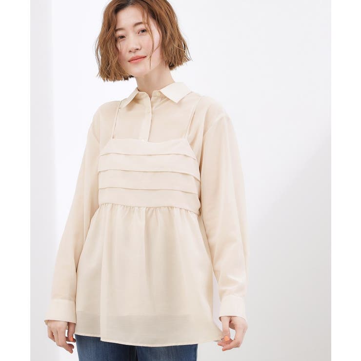 グレージュ(050) | 【2点SET】今どきシアーシャツ＆キャミセット | grove
