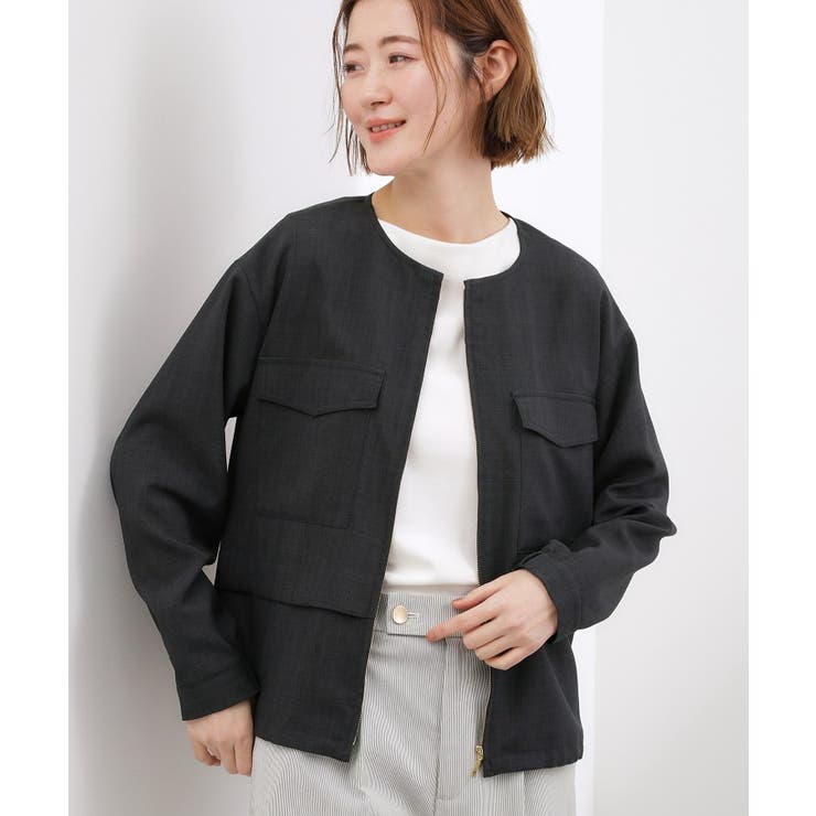スミクロ(018) | 【貴島明日香さん着用・洗える】麻調ノーカラーブルゾン | grove