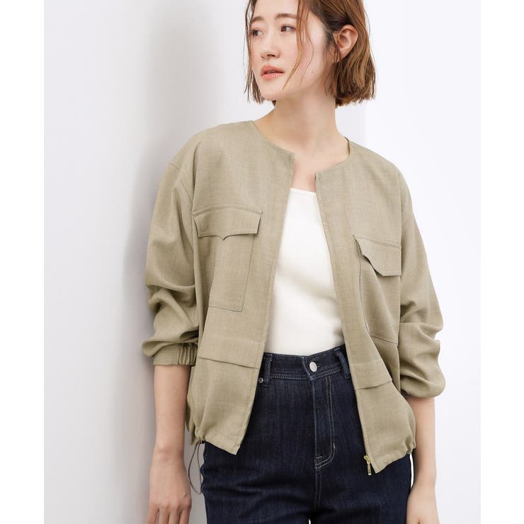 カーキ(026) | 【貴島明日香さん着用・洗える】麻調ノーカラーブルゾン | grove