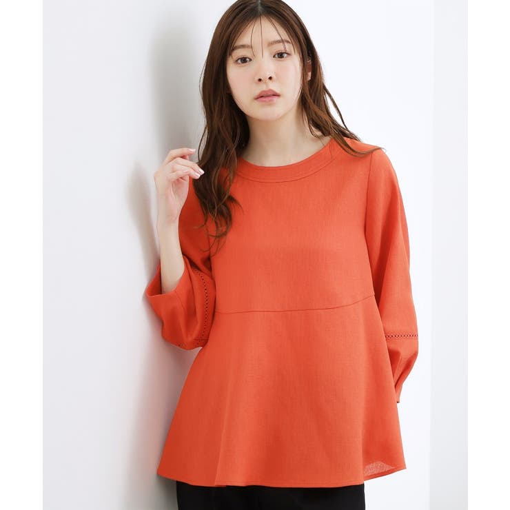 レッド(061) | 【UVカット・体型カバーも叶う】麻調メッシュランタンスリーブブラウス | grove