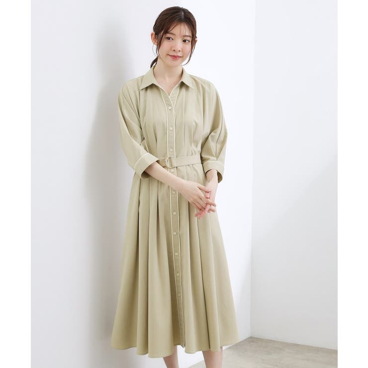 【貴島明日香さん着用・美シルエット】ウエストタック配色ワンピース | grove | 詳細画像3 