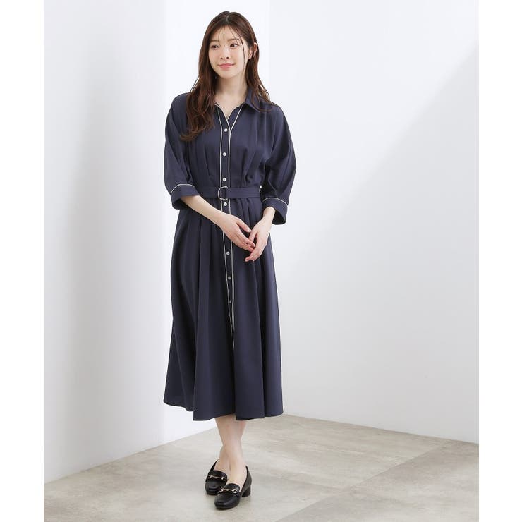 【貴島明日香さん着用・美シルエット】ウエストタック配色ワンピース | grove | 詳細画像14 