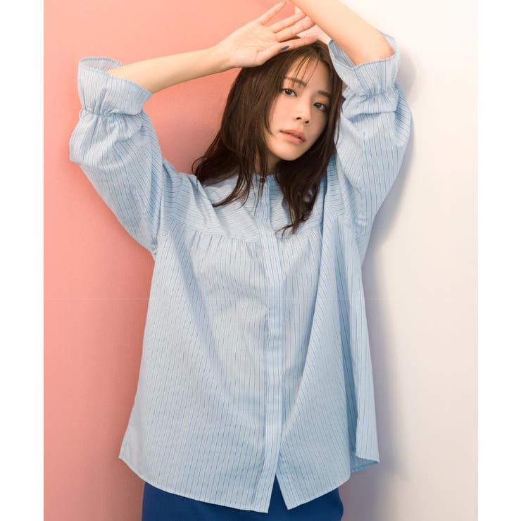 【貴島明日香さん着用／イージーケア／接触冷感】麻混スタンドギャザーシャツ | grove | 詳細画像11 