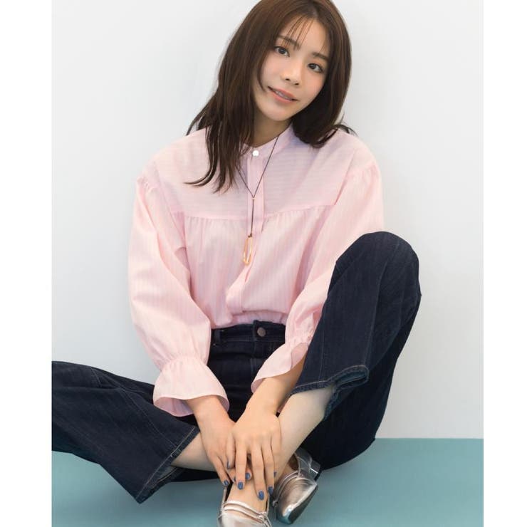 【貴島明日香さん着用／イージーケア／接触冷感】麻混スタンドギャザーシャツ | grove | 詳細画像2 
