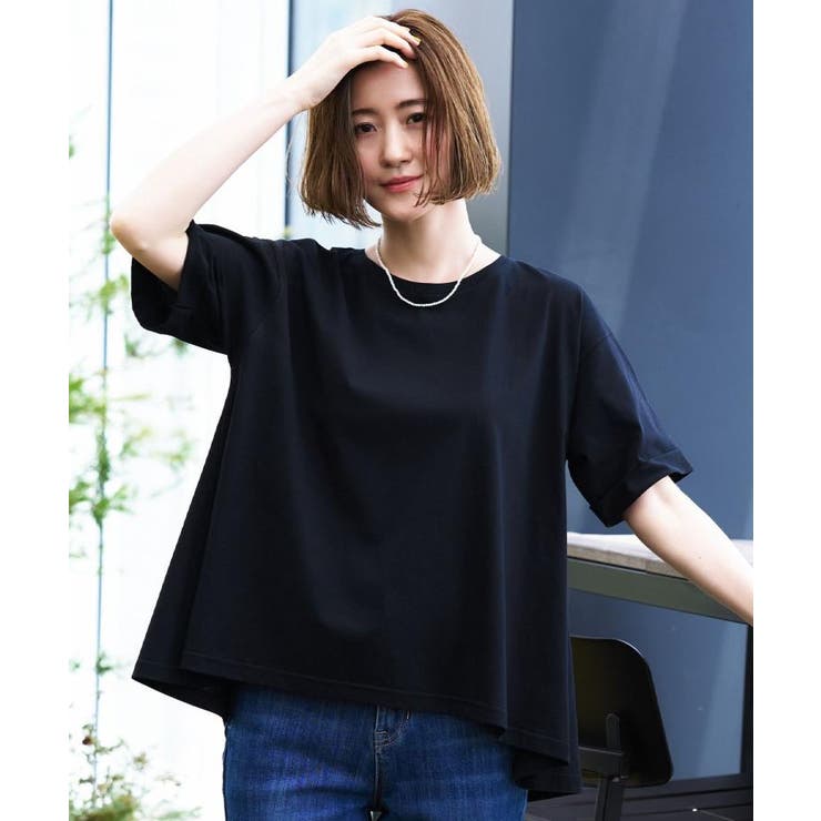 ブラック(019) | 【遮熱／吸水速乾／接触冷感／UVカット】フレアシルエットTシャツ | grove