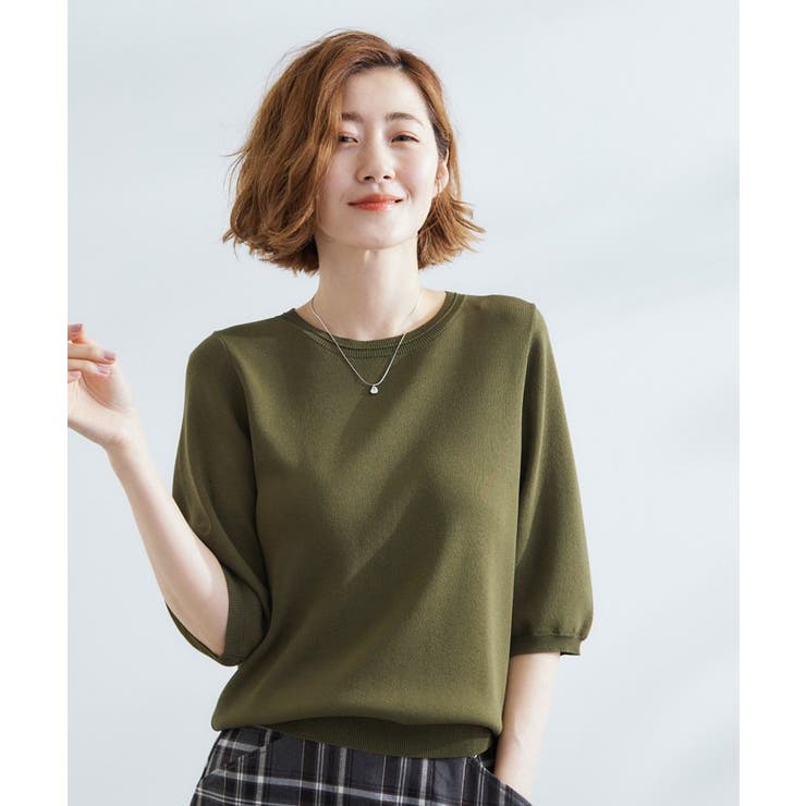 グリーン(023) | ひんやり多機能・やわらかドライタッチ五分袖プルオーバー | grove