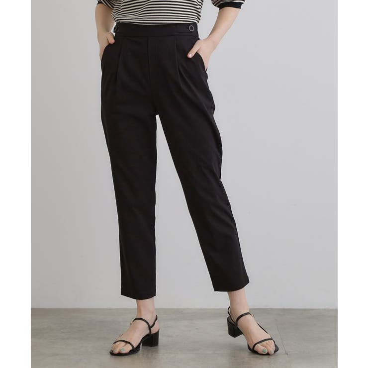 ブラック(019) | 低身長さん向け－3cm丈【接触冷感】サマーハイパーストレッチテーパードパンツ | grove