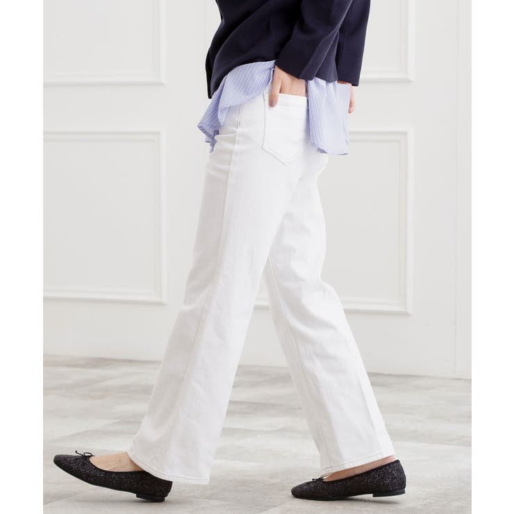 オフホワイト(003) | 【選べる着丈】美シルエットデニムソフトフレアーパンツ | grove