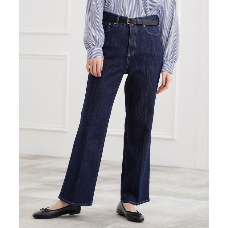 ネイビー(094) | 【選べる着丈】美シルエットデニムソフトフレアーパンツ | grove