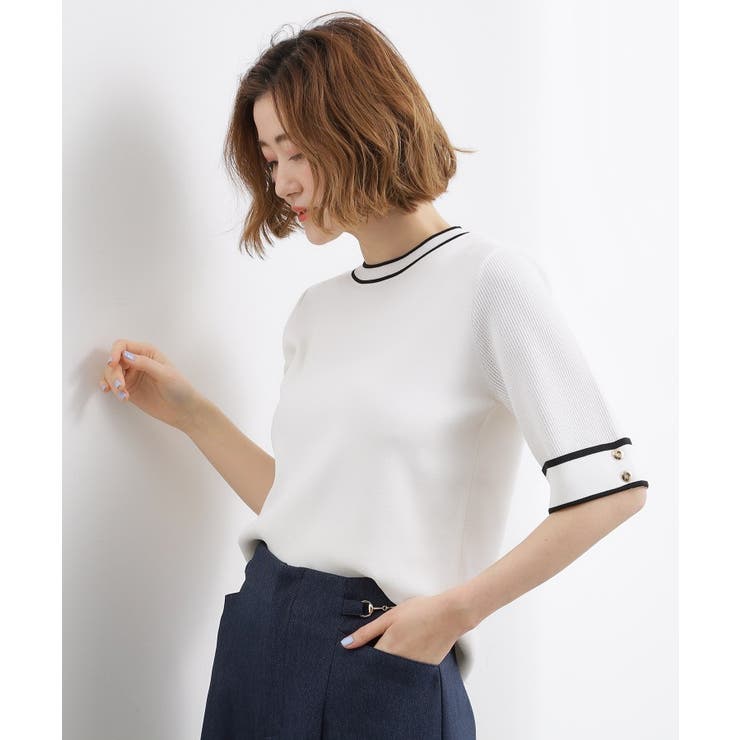 やわらかドライタッチ 袖メッシュ編みニット | grove | 詳細画像2 