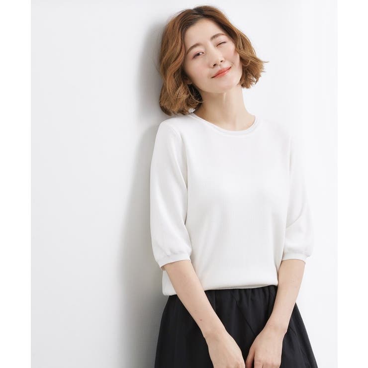 【シリーズ累計34万枚】やわらかドライタッチ 五分袖クルーネックニット | grove | 詳細画像1 