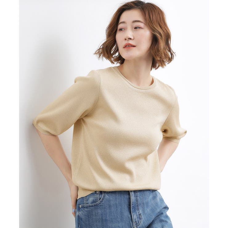 ゴールド(005) | 【シリーズ累計34万枚】やわらかドライタッチ 五分袖クルーネックニット | grove