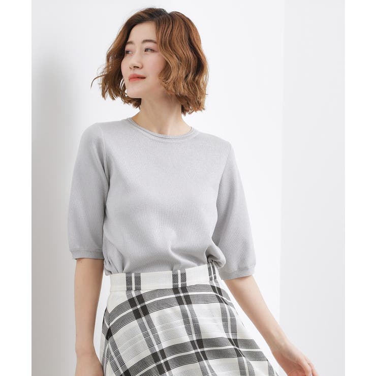 シルバー(006) | 【シリーズ累計34万枚】やわらかドライタッチ 五分袖クルーネックニット | grove