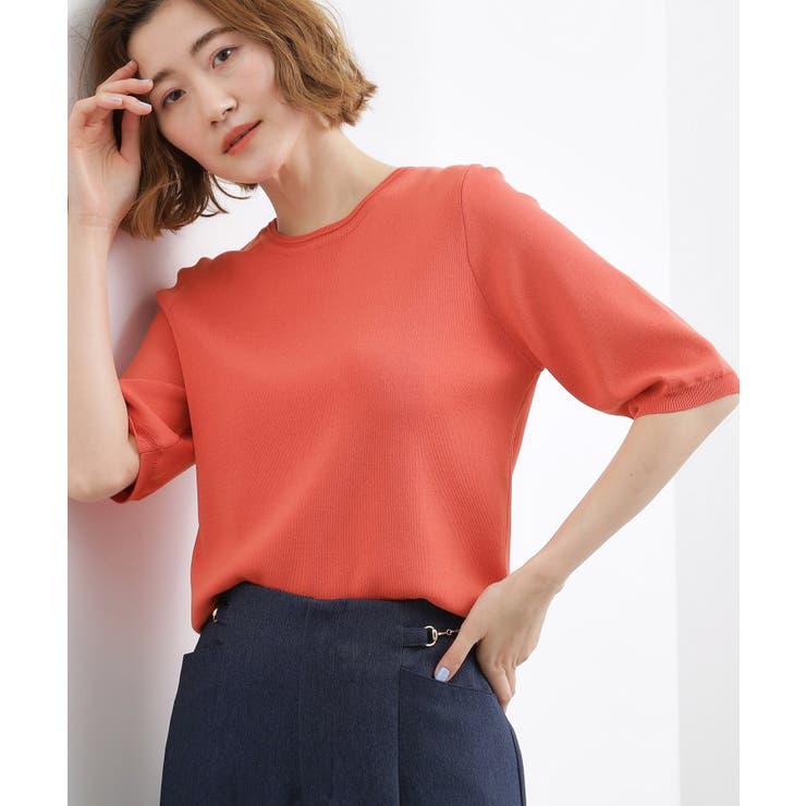 レッド(061) | 【シリーズ累計34万枚】やわらかドライタッチ 五分袖クルーネックニット | grove