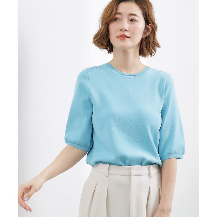 スカイブルー(092) | 【シリーズ累計34万枚】やわらかドライタッチ 五分袖クルーネックニット | grove