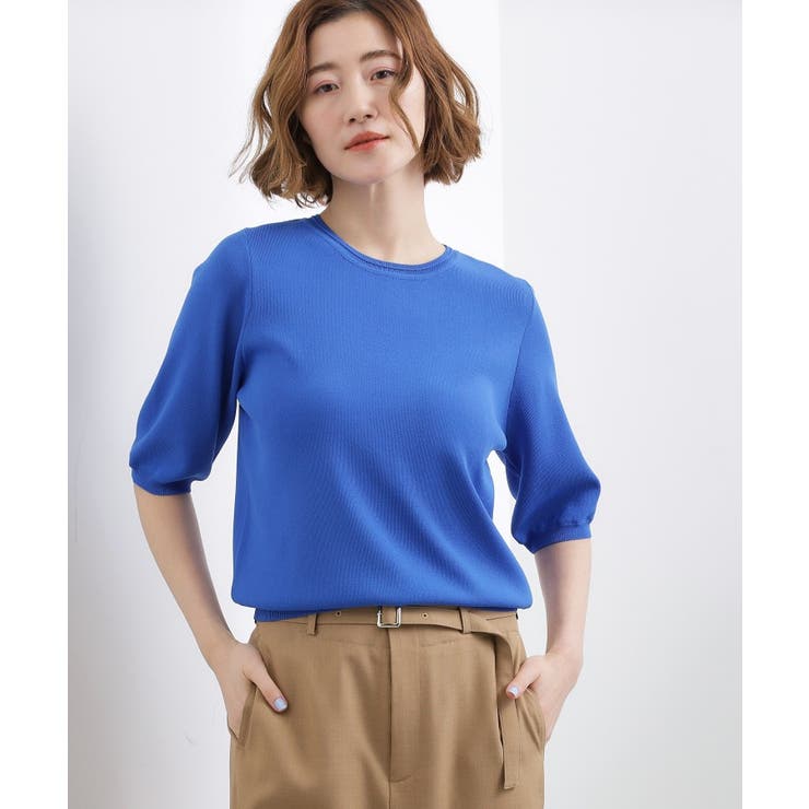 ブルー(093) | 【シリーズ累計34万枚】やわらかドライタッチ 五分袖クルーネックニット | grove