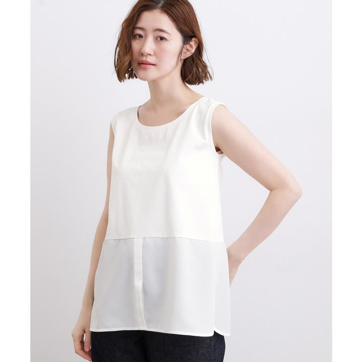 ２点セット割販売　Domingo　ノーカラー　シャツ　タンクトップ 再入荷！【貴島明日香さん着用】裾レイヤードタンクトップ[品番