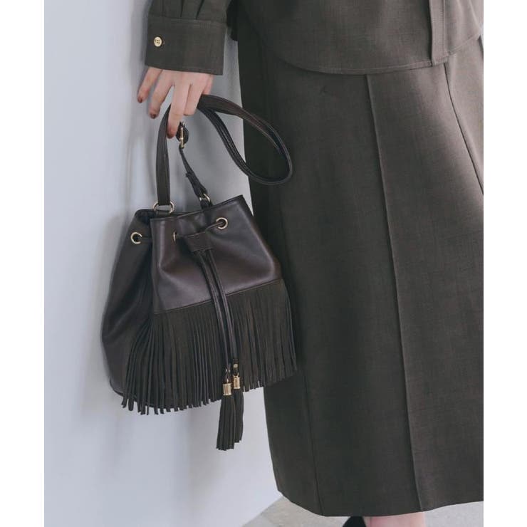 スエードフリンジ巾着ショルダーバッグ | grove | 詳細画像1 