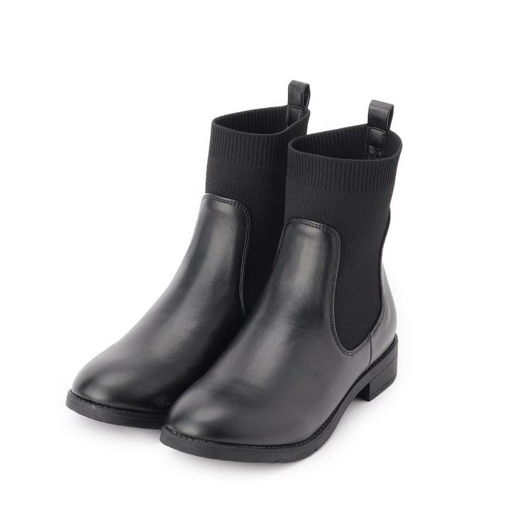 ブラック(019) | 【人間工学/履き心地らくちん】ニットコンビブーツ | grove