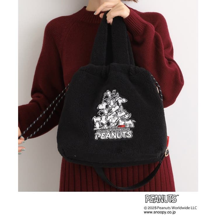 ブラック(019) | 【PEANUTS】ボア巾着トート | grove