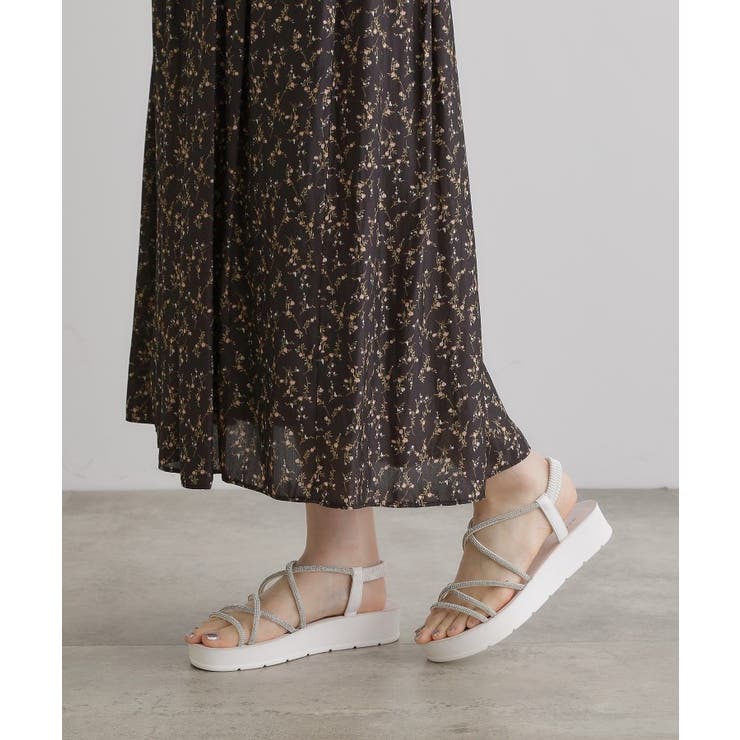 【新色追加・人間工学】ワンタッチラインストーンストラップ厚底サンダル | grove | 詳細画像6 