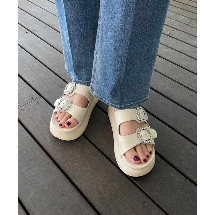 【キラキラビジューがポイント】厚底ダブルビジューバックルサンダル | grove | 詳細画像10 