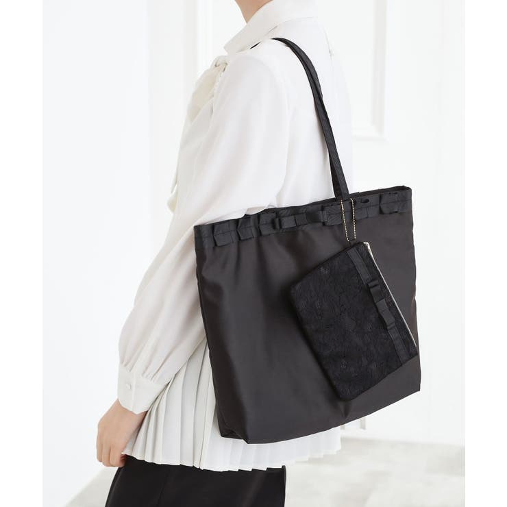 ブラック(019) | 【セレモニー】レースポーチA4ポケッタブルトート | grove