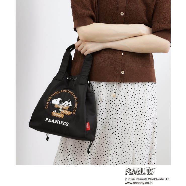 ブラック(019) | 【PEANUTS】撥水巾着2WAYトート | grove