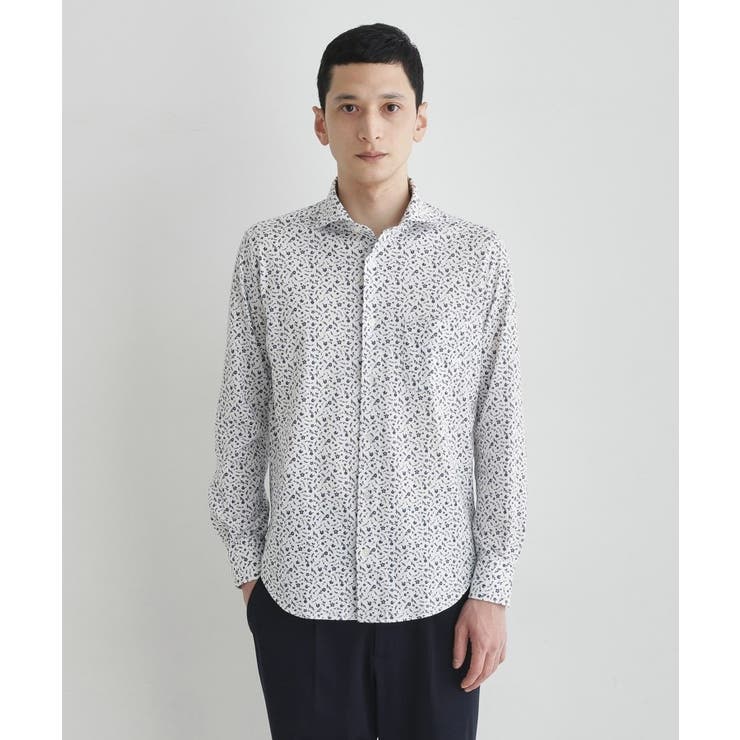 ホワイト(001) | クールマックス 鹿の子 フラワープリントシャツ | TAKEO KIKUCHI