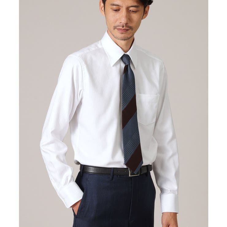 ホワイト(001) | 【Made in JAPAN】ドビーストライプ ドレス シャツ | TAKEO KIKUCHI