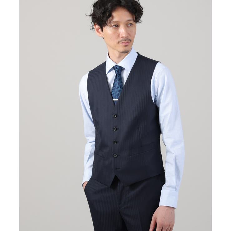 ディープネイビー(395) | 【Sサイズ～】シャイニーヘリンボンストライプ ベスト | TAKEO KIKUCHI