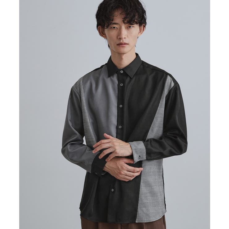 ブラック(019) | グレンチェック切替シャツ | tk.TAKEO KIKUCHI