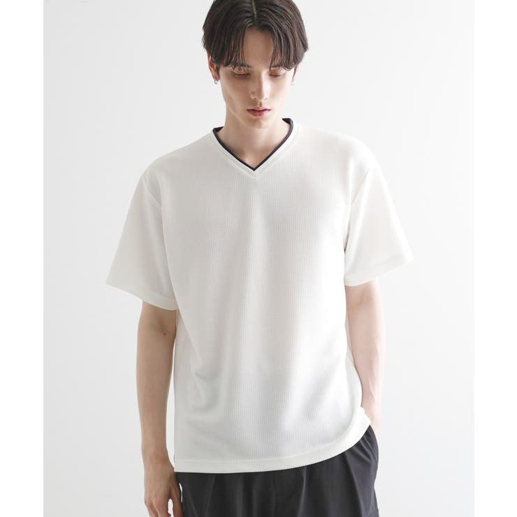 ホワイト(001) | フェイクレイヤードVネックカットソー | tk.TAKEO KIKUCHI