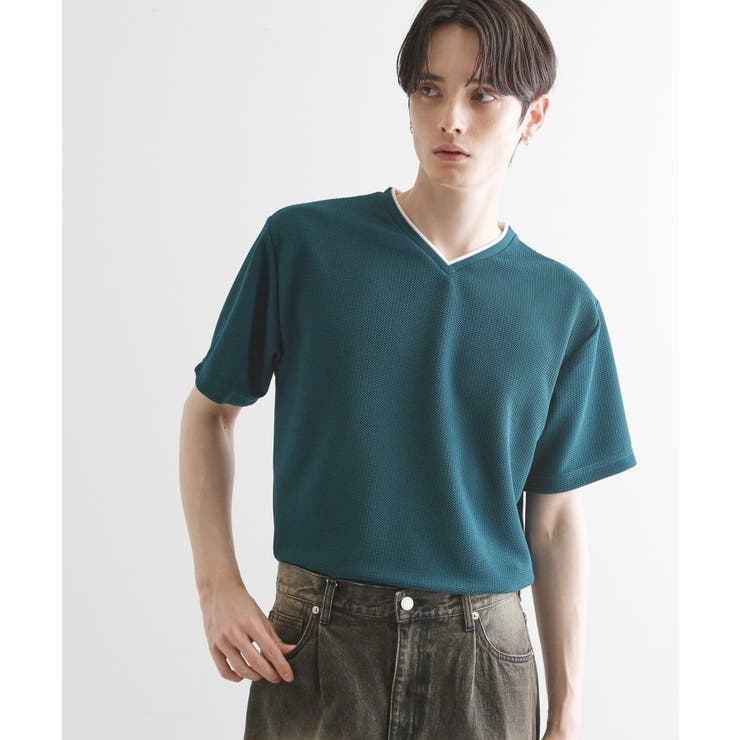 グリーン(024) | フェイクレイヤードVネックカットソー | tk.TAKEO KIKUCHI