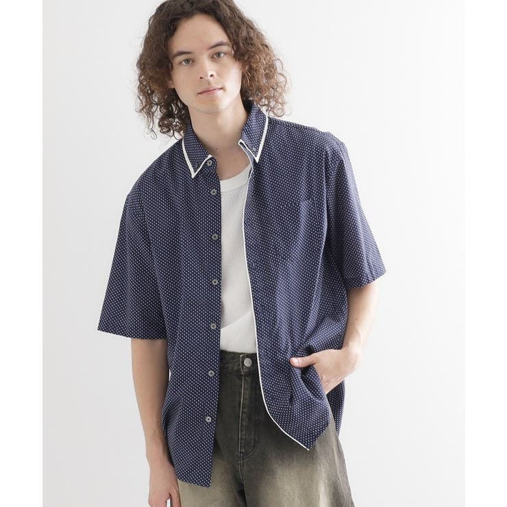 ネイビー(094) | 2枚衿ドット柄シャツ | tk.TAKEO KIKUCHI