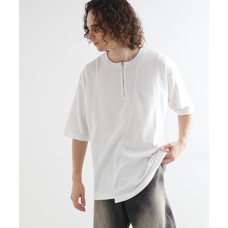 ホワイト(001) | ウェーブ切替ジップTシャツ | tk.TAKEO KIKUCHI