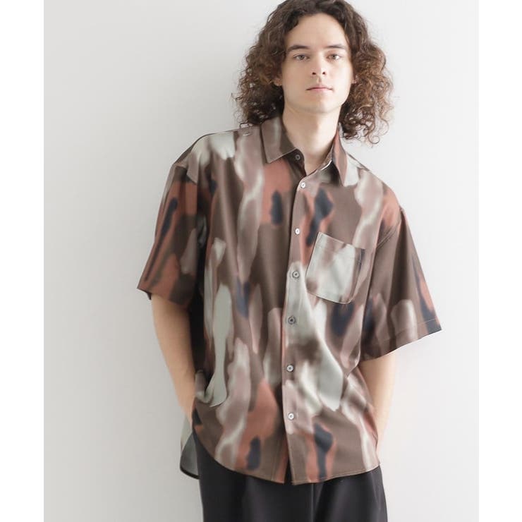ブラウン(043) | 梨地ボカシプリントシャツ | tk.TAKEO KIKUCHI