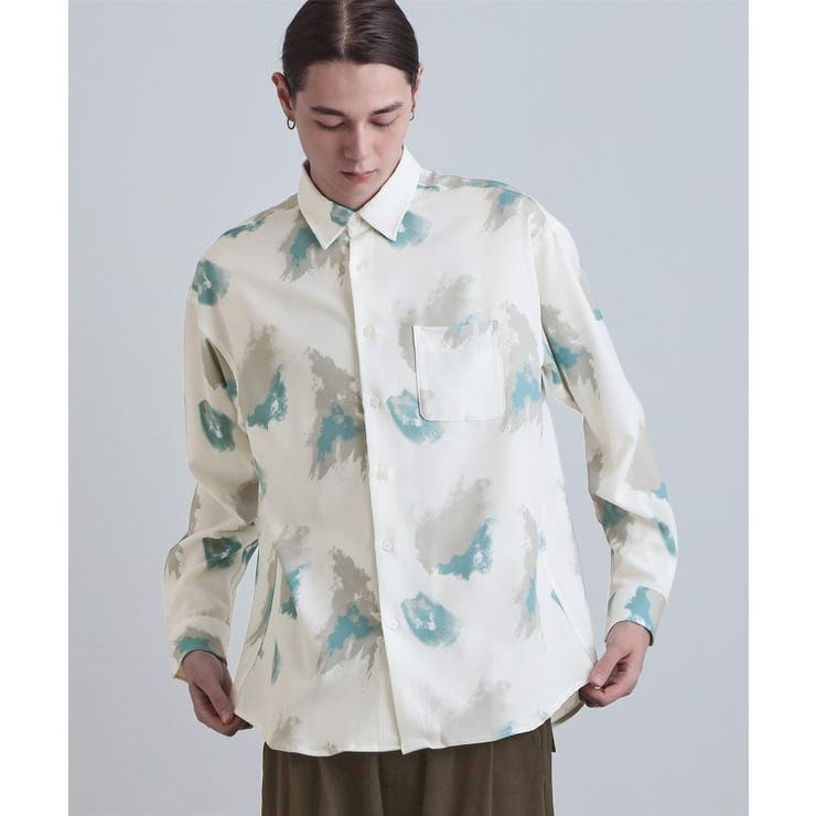 ホワイト(001) | スモークブラープリントシャツ | tk.TAKEO KIKUCHI