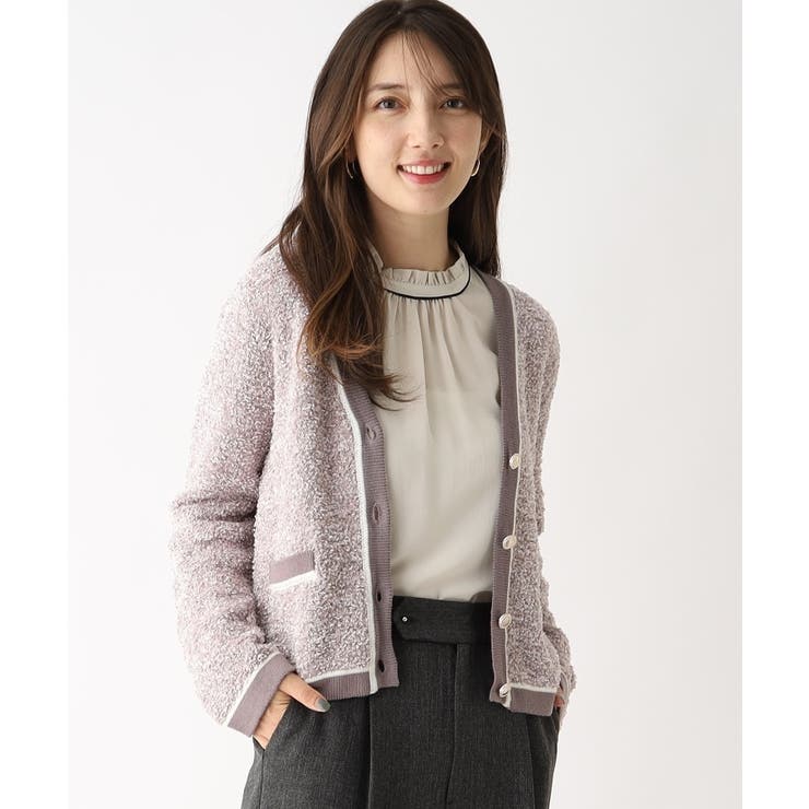 配色Vネックカーディガン【洗濯機洗い可】[品番：WRDW0182368  