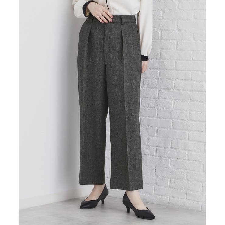 チャコールグレー(014) | 《美人百花掲載》ヴィンテージツイードタックワイドパンツ【洗濯機洗い可/防シワ】 | index