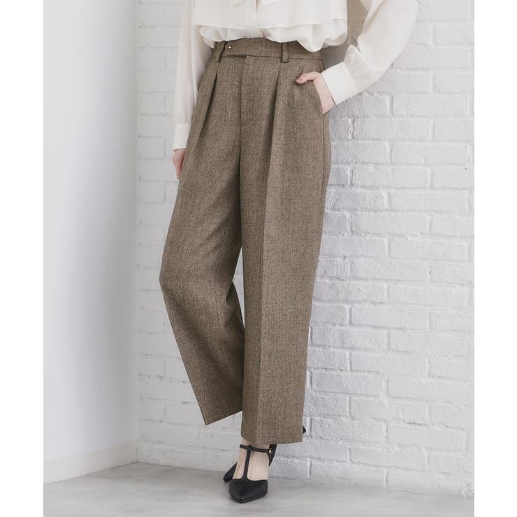 ブラウン(044) | 《美人百花掲載》ヴィンテージツイードタックワイドパンツ【洗濯機洗い可/防シワ】 | index