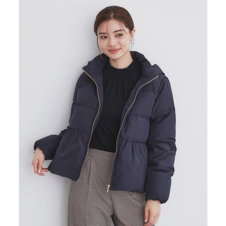 河田ダウン ライトペプラムコート【洗濯機洗い可/撥水/静電気防止裏地