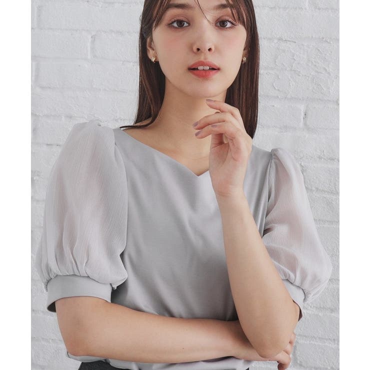 シアースリーブハートネックトップス【洗濯機洗い可】[品番