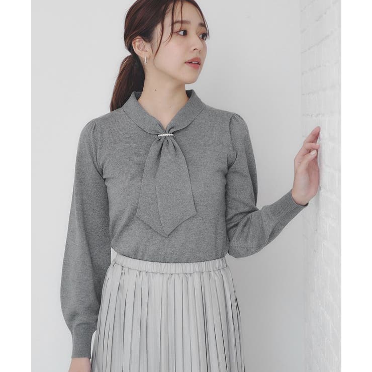 パール調パーツ付き ボウタイニット[品番：WRDW0212256]｜index